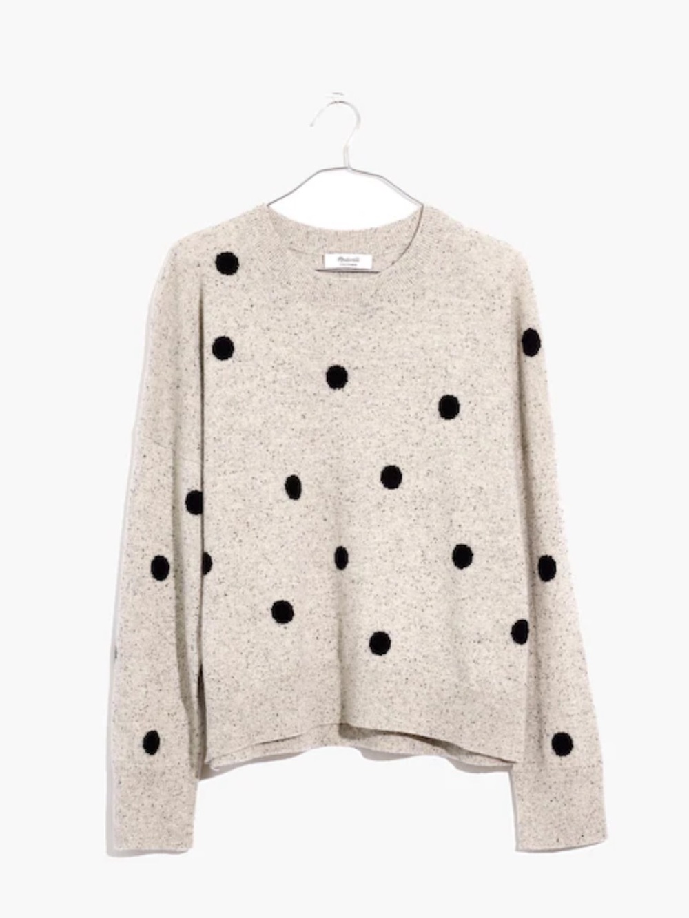 Madewell Cream Crewneck Sweater with Black Polka Dots